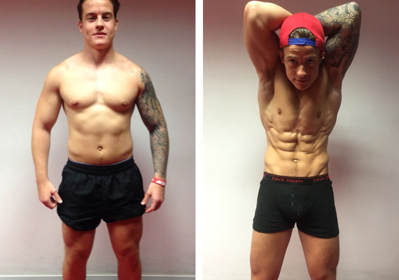Image of James before and after his 6 pack in 4 weeks programme