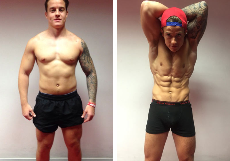 image shows: James before and after his 6 pack in 4 weeks programme