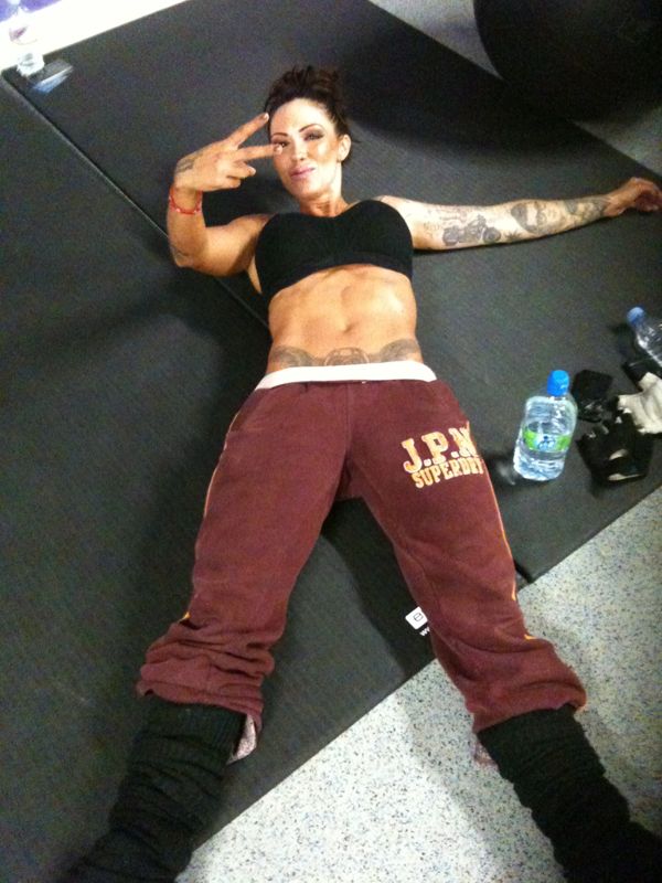 image shows: Jodie Marsh Bodybuilder Trained by Tim Sharp Personal Trainer 