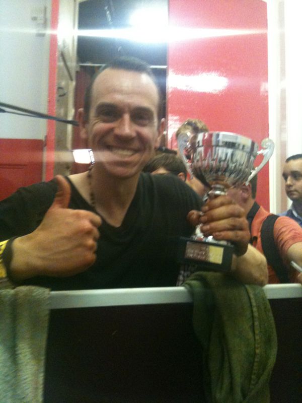 image shows: Personal Trainer Tim Sharp celebrating Jodie Marsh success in 2011  