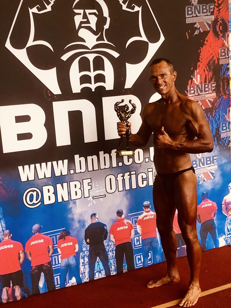 image shows: Tim poses at the 2019 BNBF Central Contest on his way to collect 3<sup>rd</sup> spot in the Over 50s category.