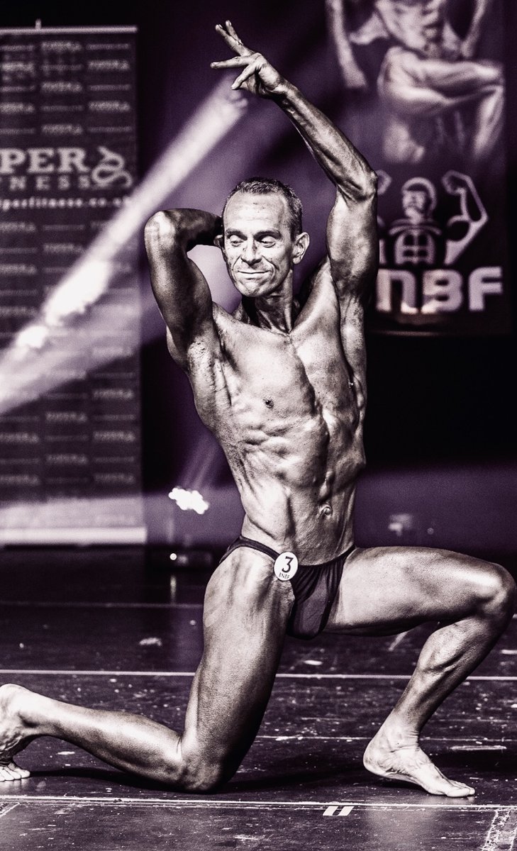 image shows: Tim poses at the 2019 BNBF Central Contest on his way to collect 3<sup>rd</sup> spot in the Over 50s category.