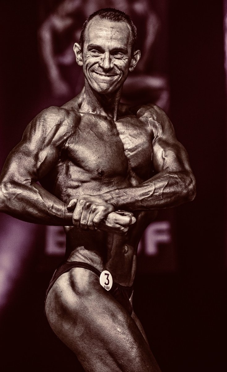 image shows: Tim poses at the 2019 BNBF Central Contest on his way to collect 3<sup>rd</sup> spot in the Over 50s category.