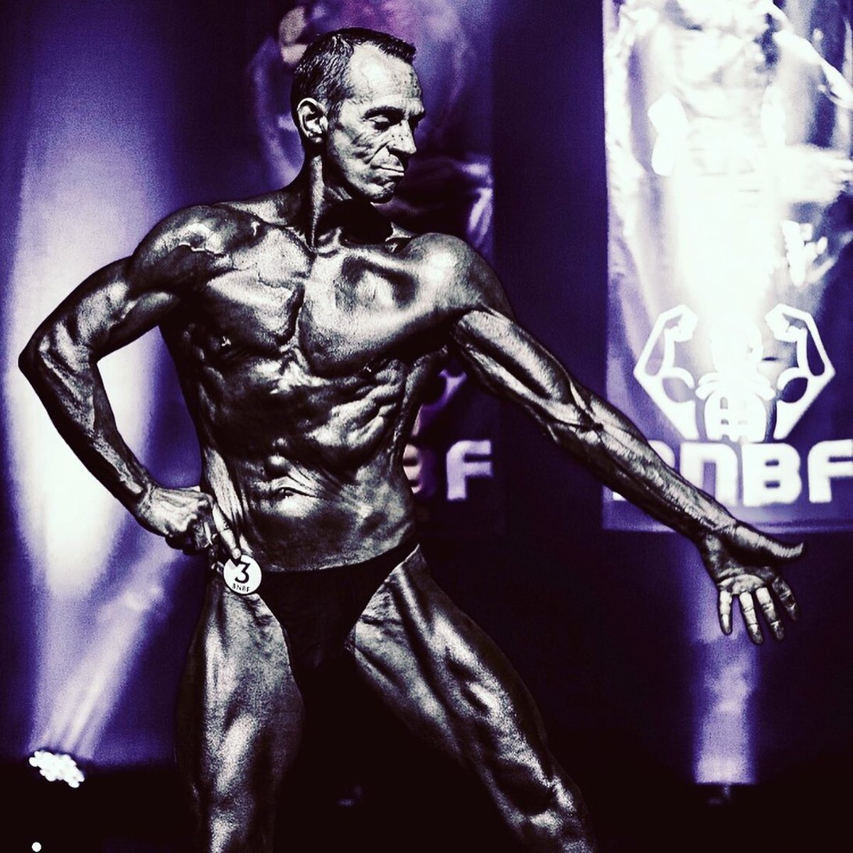 image shows: Tim poses at the 2019 BNBF Central Contest on his way to collect 3<sup>rd</sup> spot in the Over 50s category.