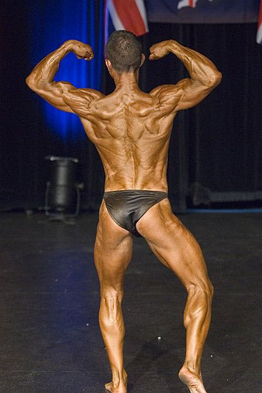 image shows: Tim`s back double biceps pose at the November 2007 BNBF Britain